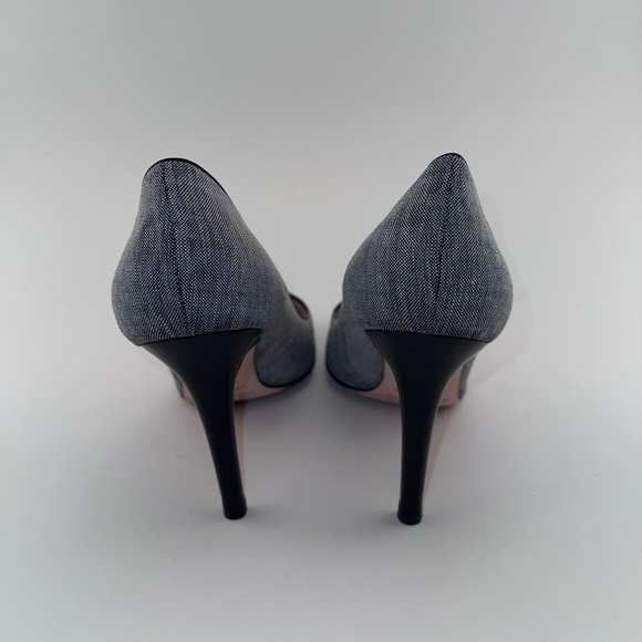 Sergio Rossi Navy Linen Peep Toe Heels Size 38.5 with Box and Dust Bag - Picture 5 of 9